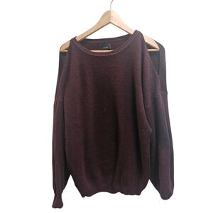 Lumiere Burgundy Knit Sweater Size M Cold Shoulder Cozy Chic Oversized Minimal